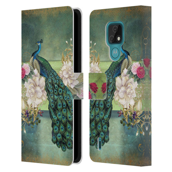Jena DellaGrottaglia Animals Peacock Leather Book Wallet Case Cover For Motorola Moto E7