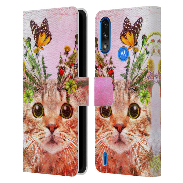 Jena DellaGrottaglia Animals Kitty Leather Book Wallet Case Cover For Motorola Moto E7 Power / Moto E7i Power