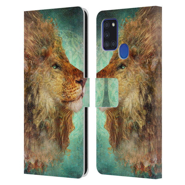 Jena DellaGrottaglia Animals Lion Leather Book Wallet Case Cover For Samsung Galaxy A21s (2020)