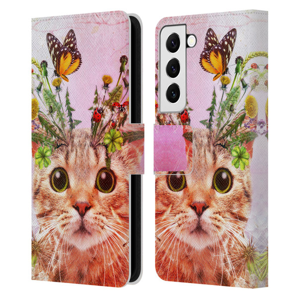 Jena DellaGrottaglia Animals Kitty Leather Book Wallet Case Cover For Samsung Galaxy S22 5G