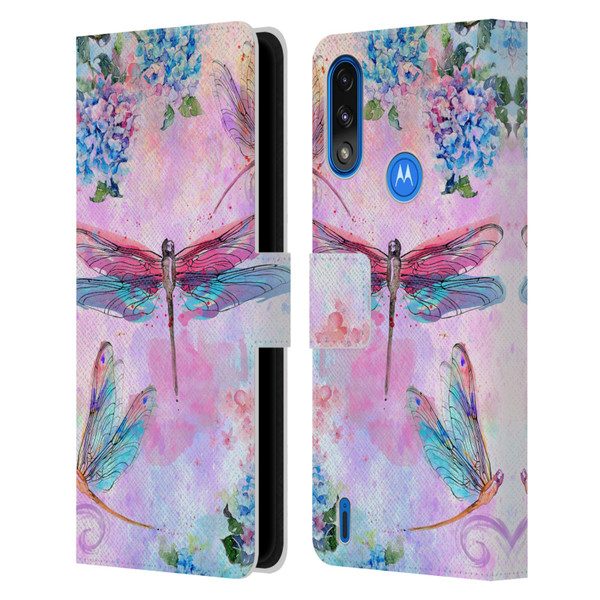 Jena DellaGrottaglia Insects Dragonflies Leather Book Wallet Case Cover For Motorola Moto E7 Power / Moto E7i Power