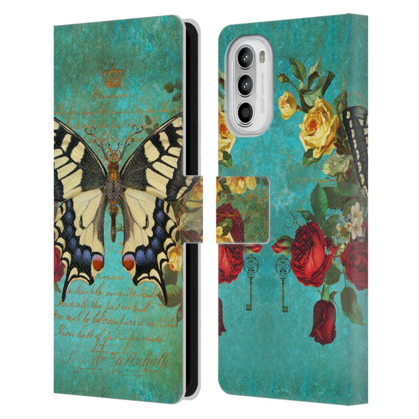 Jena DellaGrottaglia Insects Butterfly Garden Leather Book Wallet Case Cover For Motorola Moto G52