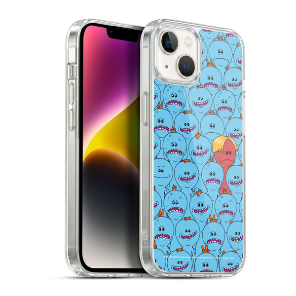 Rick And Morty Season 4 Graphics Mr. Meeseeks Pattern Soft Gel Case for Apple iPhone 14 Plus & MagSafe