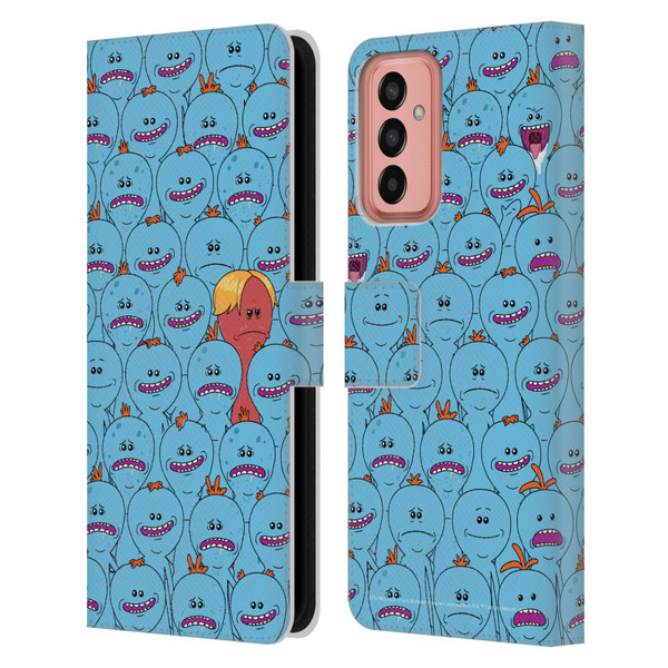 Rick And Morty Season 4 Graphics Mr. Meeseeks Pattern Leather Book Wallet Case Cover For Samsung Galaxy M13 (2022)