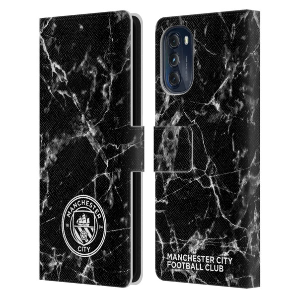 Manchester City Man City FC Marble Badge Black White Mono Leather Book Wallet Case Cover For Motorola Moto G (2022)