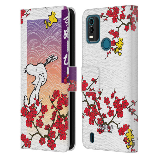 Peanuts Oriental Snoopy Cherry Blossoms 2 Leather Book Wallet Case Cover For Nokia G11 Plus