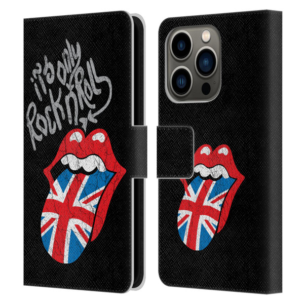 The Rolling Stones Albums Only Rock And Roll Distressed Leather Book Wallet Case Cover For Apple iPhone 14 Pro