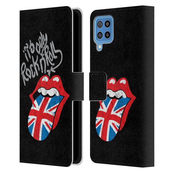 The Rolling Stones Albums Only Rock And Roll Distressed Leather Book Wallet Case Cover For Samsung Galaxy F22 (2021)