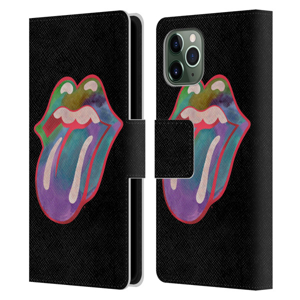 The Rolling Stones Graphics Watercolour Tongue Leather Book Wallet Case Cover For Apple iPhone 11 Pro