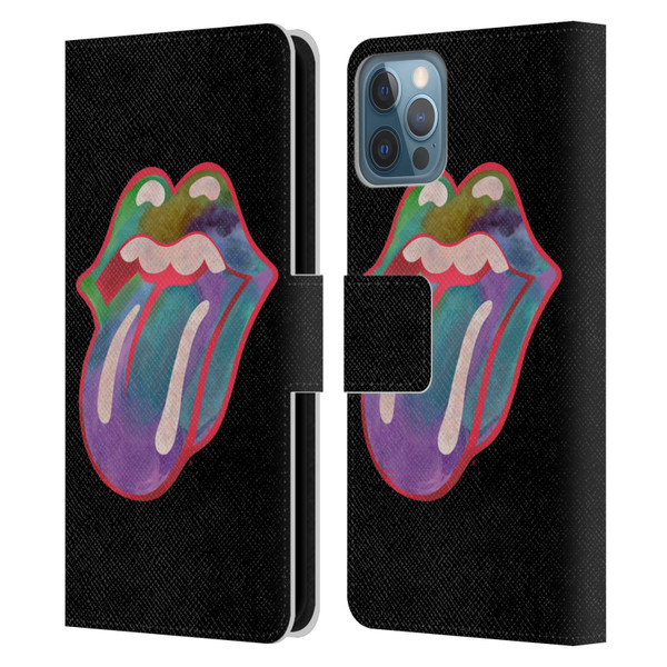 The Rolling Stones Graphics Watercolour Tongue Leather Book Wallet Case Cover For Apple iPhone 12 / iPhone 12 Pro
