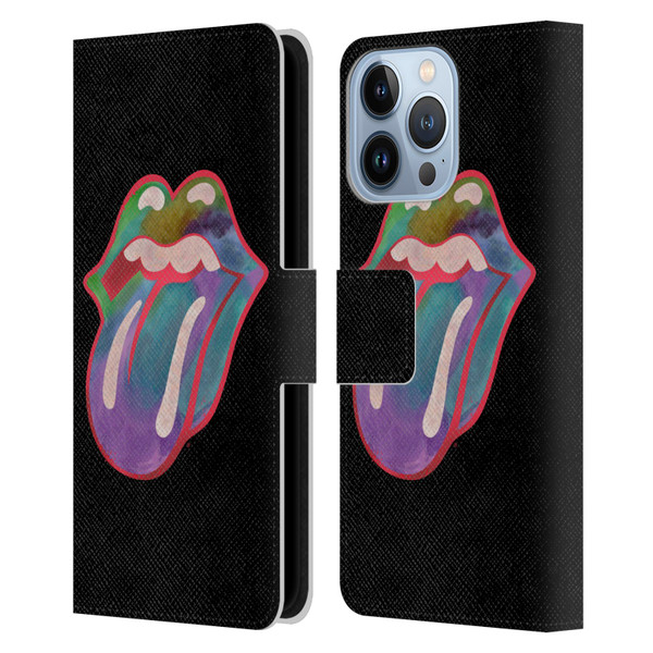 The Rolling Stones Graphics Watercolour Tongue Leather Book Wallet Case Cover For Apple iPhone 13 Pro
