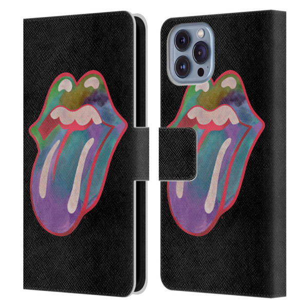 The Rolling Stones Graphics Watercolour Tongue Leather Book Wallet Case Cover For Apple iPhone 14