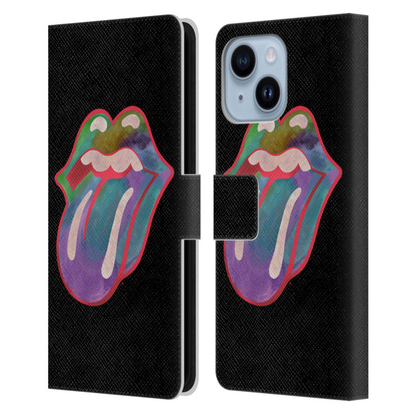 The Rolling Stones Graphics Watercolour Tongue Leather Book Wallet Case Cover For Apple iPhone 14 Plus