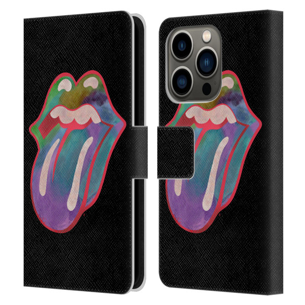 The Rolling Stones Graphics Watercolour Tongue Leather Book Wallet Case Cover For Apple iPhone 14 Pro