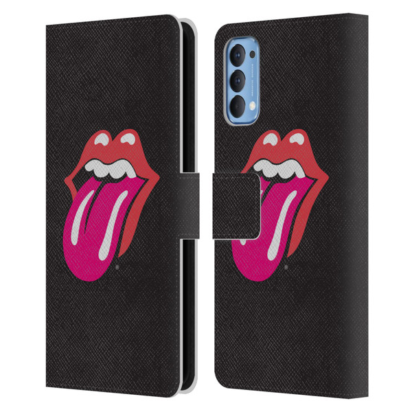 The Rolling Stones Graphics Pink Tongue Leather Book Wallet Case Cover For OPPO Reno 4 5G