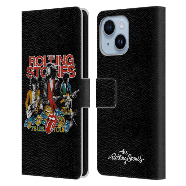 The Rolling Stones Key Art 78 Us Tour Vintage Leather Book Wallet Case Cover For Apple iPhone 14 Plus