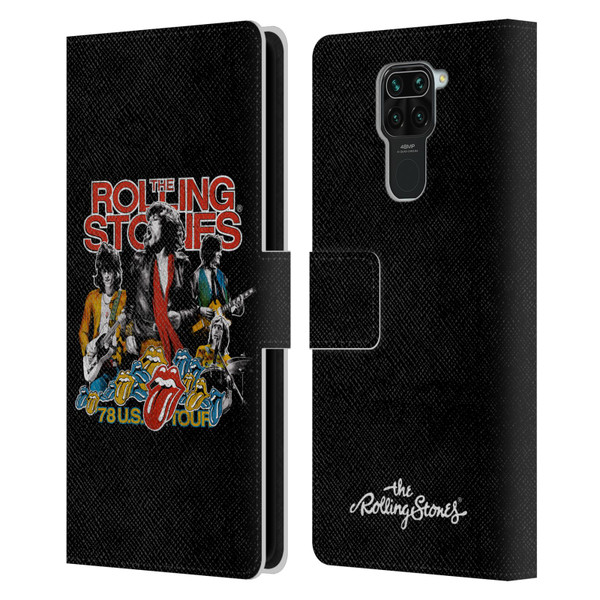 The Rolling Stones Key Art 78 Us Tour Vintage Leather Book Wallet Case Cover For Xiaomi Redmi Note 9 / Redmi 10X 4G