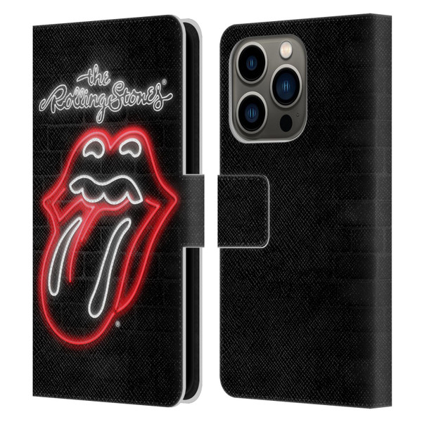 The Rolling Stones Licks Collection Neon Leather Book Wallet Case Cover For Apple iPhone 14 Pro