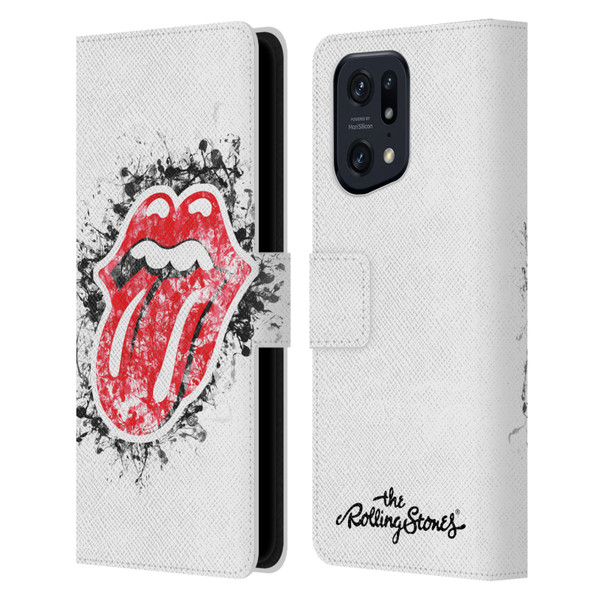 The Rolling Stones Licks Collection Distressed Look Tongue Leather Book Wallet Case Cover For OPPO Find X5 Pro