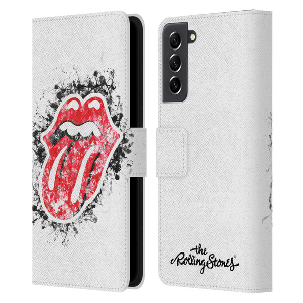 The Rolling Stones Licks Collection Distressed Look Tongue Leather Book Wallet Case Cover For Samsung Galaxy S21 FE 5G