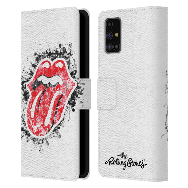 The Rolling Stones Licks Collection Distressed Look Tongue Leather Book Wallet Case Cover For Samsung Galaxy M31s (2020)