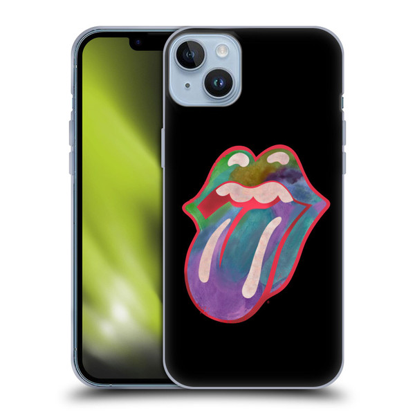The Rolling Stones Graphics Watercolour Tongue Soft Gel Case for Apple iPhone 14 Plus