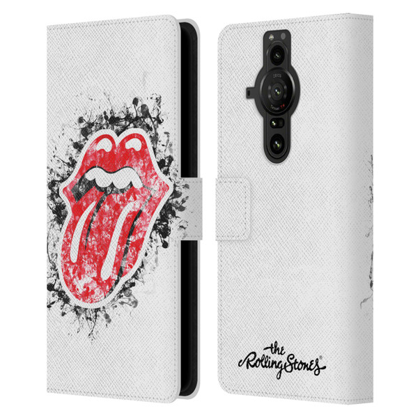 The Rolling Stones Licks Collection Distressed Look Tongue Leather Book Wallet Case Cover For Sony Xperia Pro-I