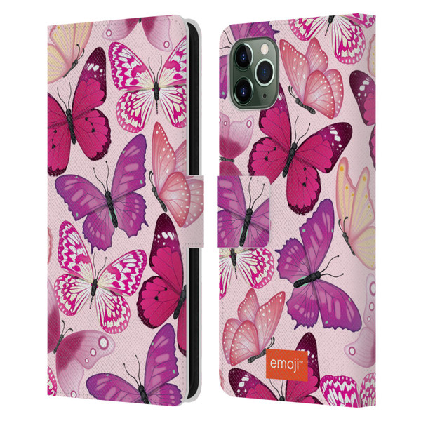 emoji® Butterflies Pink And Purple Leather Book Wallet Case Cover For Apple iPhone 11 Pro Max