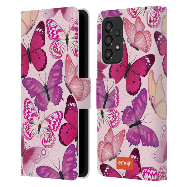 emoji® Butterflies Pink And Purple Leather Book Wallet Case Cover For Samsung Galaxy A33 5G (2022)