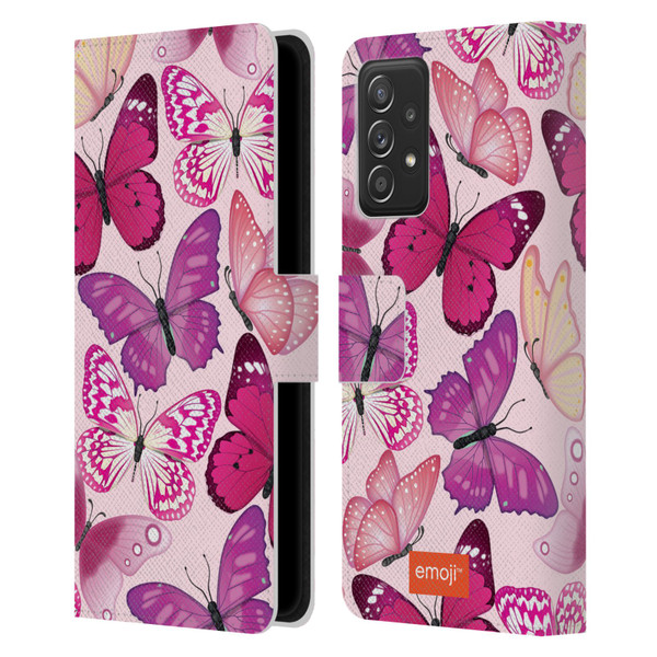 emoji® Butterflies Pink And Purple Leather Book Wallet Case Cover For Samsung Galaxy A53 5G (2022)