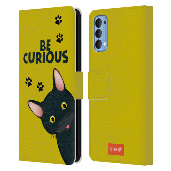 emoji® Cats Curious Leather Book Wallet Case Cover For OPPO Reno 4 5G