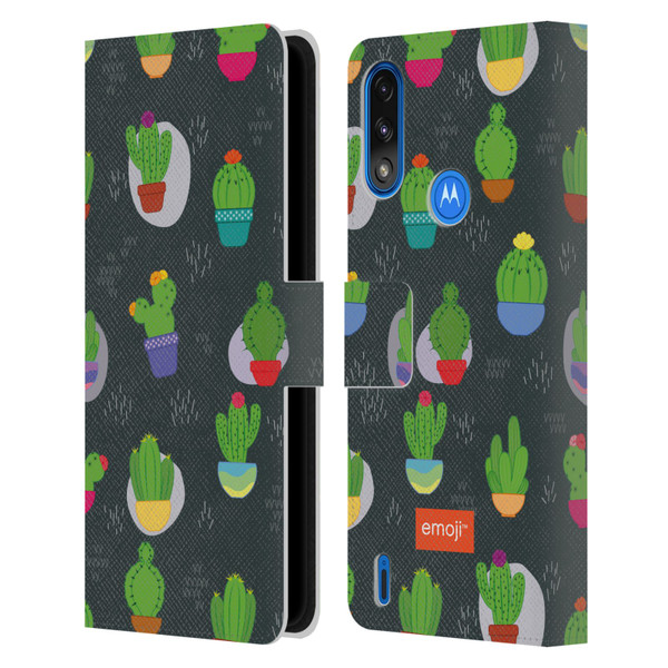 emoji® Cactus And Pineapple Pattern Leather Book Wallet Case Cover For Motorola Moto E7 Power / Moto E7i Power