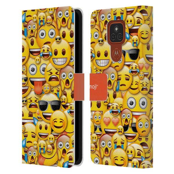 emoji® Full Patterns Smileys Leather Book Wallet Case Cover For Motorola Moto E7 Plus