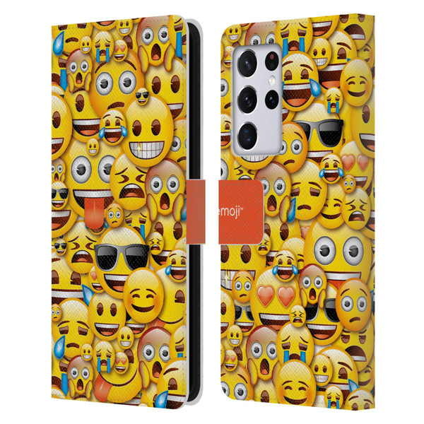 emoji® Full Patterns Smileys Leather Book Wallet Case Cover For Samsung Galaxy S21 Ultra 5G