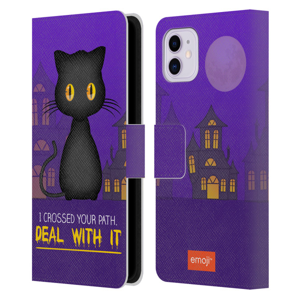 emoji® Halloween Parodies Black Cat Leather Book Wallet Case Cover For Apple iPhone 11