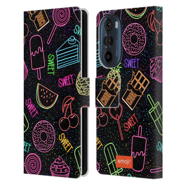 emoji® Neon Sweet Leather Book Wallet Case Cover For Motorola Edge 30