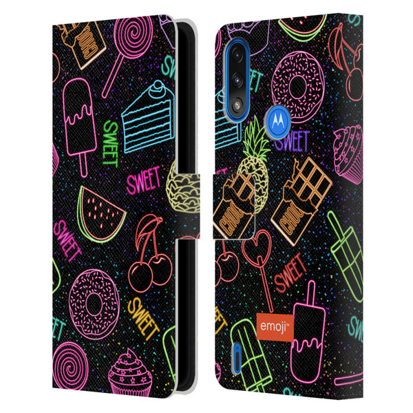emoji® Neon Sweet Leather Book Wallet Case Cover For Motorola Moto E7 Power / Moto E7i Power