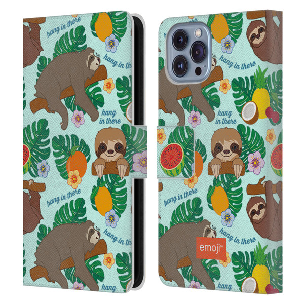 emoji® Sloth Tropical Leather Book Wallet Case Cover For Apple iPhone 14