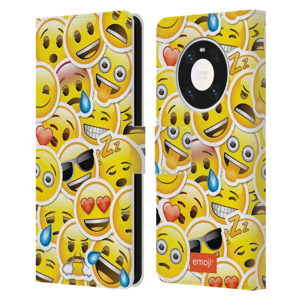 emoji® Smileys Stickers Leather Book Wallet Case Cover For Huawei Mate 40 Pro 5G