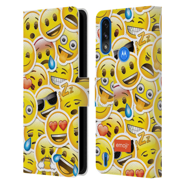 emoji® Smileys Stickers Leather Book Wallet Case Cover For Motorola Moto E7 Power / Moto E7i Power