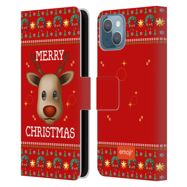 emoji® Ugly Christmas Reindeer Leather Book Wallet Case Cover For Apple iPhone 13