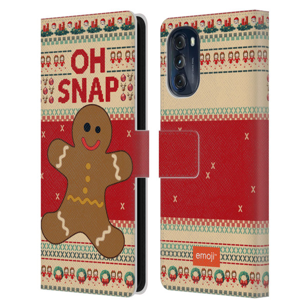 emoji® Ugly Christmas Gingerbread Leather Book Wallet Case Cover For Motorola Moto G (2022)