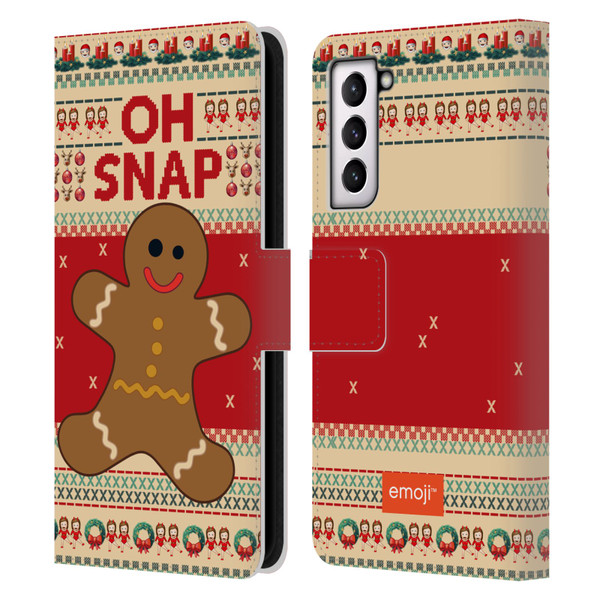 emoji® Ugly Christmas Gingerbread Leather Book Wallet Case Cover For Samsung Galaxy S21 5G