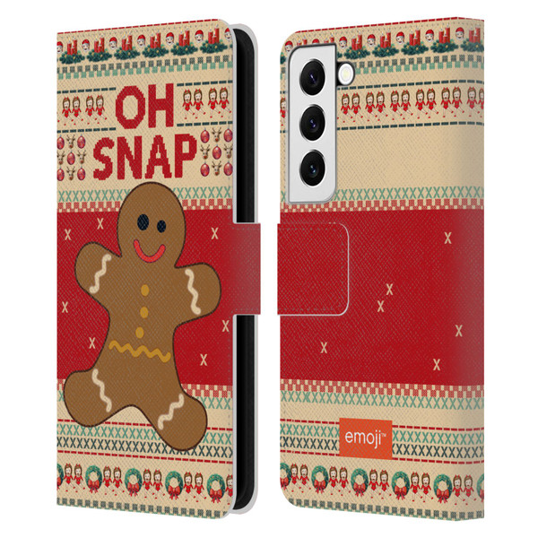 emoji® Ugly Christmas Gingerbread Leather Book Wallet Case Cover For Samsung Galaxy S22 5G