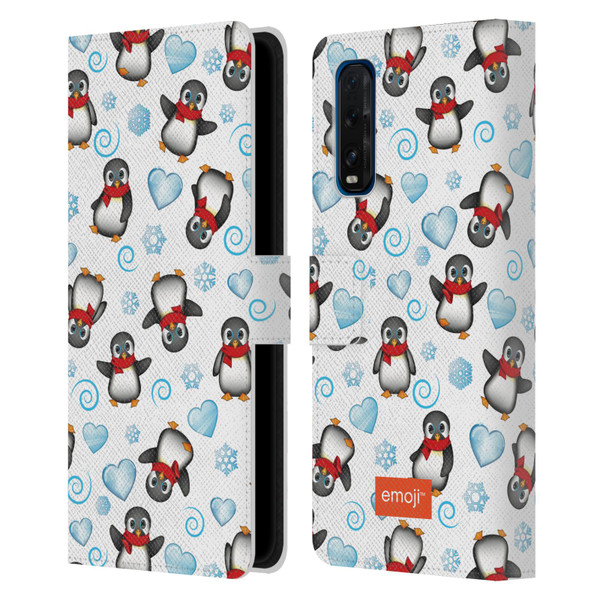 emoji® Winter Wonderland Penguins Leather Book Wallet Case Cover For OPPO Find X3 Neo / Reno5 Pro+ 5G