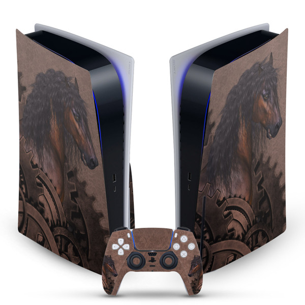 Simone Gatterwe Steampunk Horse Mechanical Gear Vinyl Sticker Skin Decal Cover for Sony PS5 Disc Edition Bundle