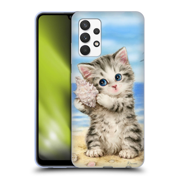 Kayomi Harai Animals And Fantasy Seashell Kitten At Beach Soft Gel Case for Samsung Galaxy A32 (2021)