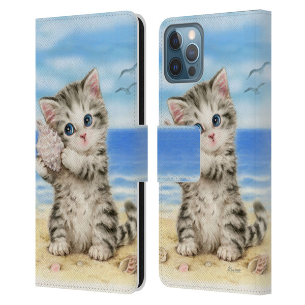 Kayomi Harai Animals And Fantasy Seashell Kitten At Beach Leather Book Wallet Case Cover For Apple iPhone 12 / iPhone 12 Pro
