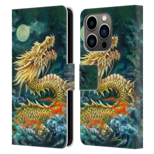 Kayomi Harai Animals And Fantasy Asian Dragon In The Moon Leather Book Wallet Case Cover For Apple iPhone 14 Pro