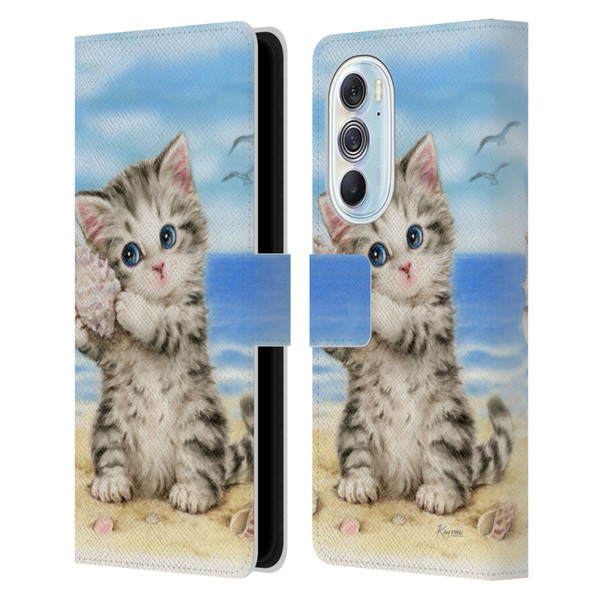 Kayomi Harai Animals And Fantasy Seashell Kitten At Beach Leather Book Wallet Case Cover For Motorola Edge X30